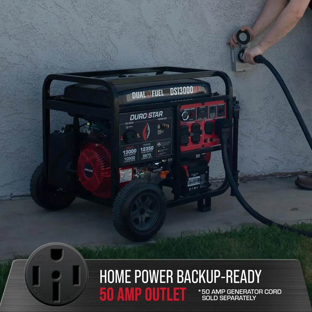 13,000-Watt 500cc Dual Fuel Portable Generator - Gas and Propane, Remote Electric Start, Whole Home Power Backup, Tran