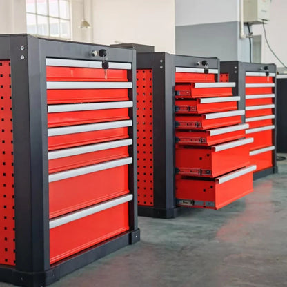 7-Drawer Mechanic Tool Cabinet with Wheels - Red/Black