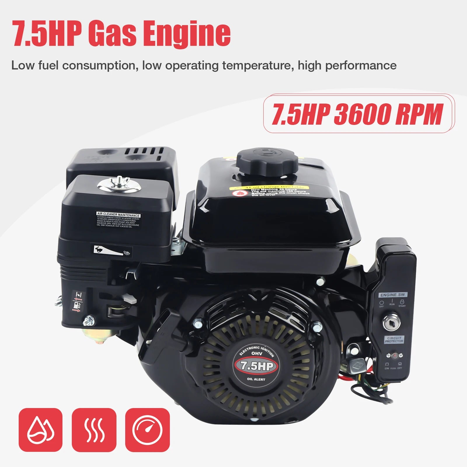 4 Strokes 212cc 7.5HP Gas Engine with Electric Start Upgrade Version For Go Kart Pressure Washers Log Splitters