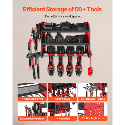 3-Layer Power Tool Wall Mount Storage Rack - Pegboard