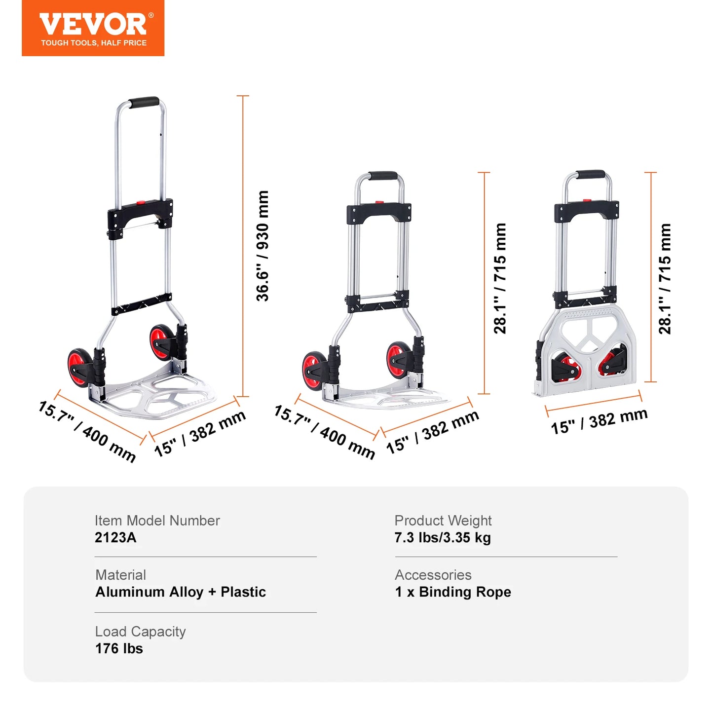 176 lbs Folding Hand Truck with Telescoping Handle