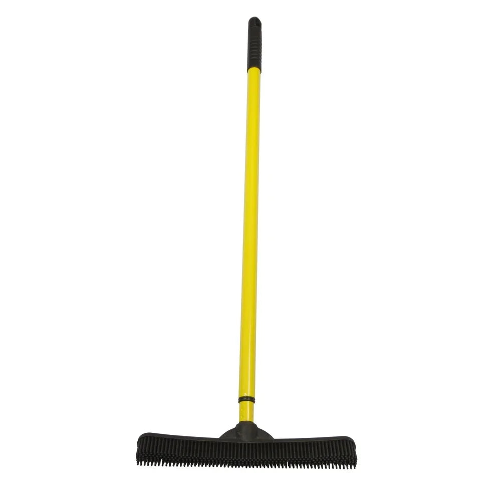 Rubber Broom Pet Hair Remover with Squeegee Natural Bristles Carpets Rugs and Hardwood Floors Cleaning