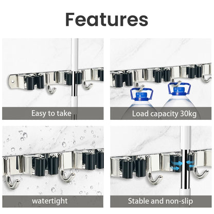 4-Hook Adhesive Broom & Mop Wall Organizer