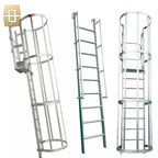 Outdoor Vertical Cage Ladders Steel Fiberglass FRP Material Angled Steel Cat Cage Step Ladder for Fire Escape Access