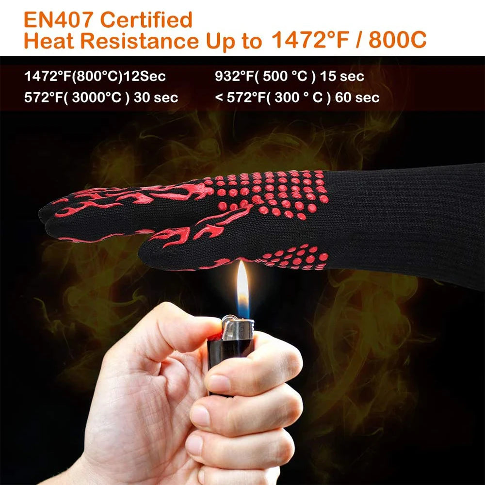 BBQ Grill Gloves High Temperature Resistance Kitchen Microwave Oven Mitts 500 800 Degree Fireproof Non-Slip Barbecue Gloves