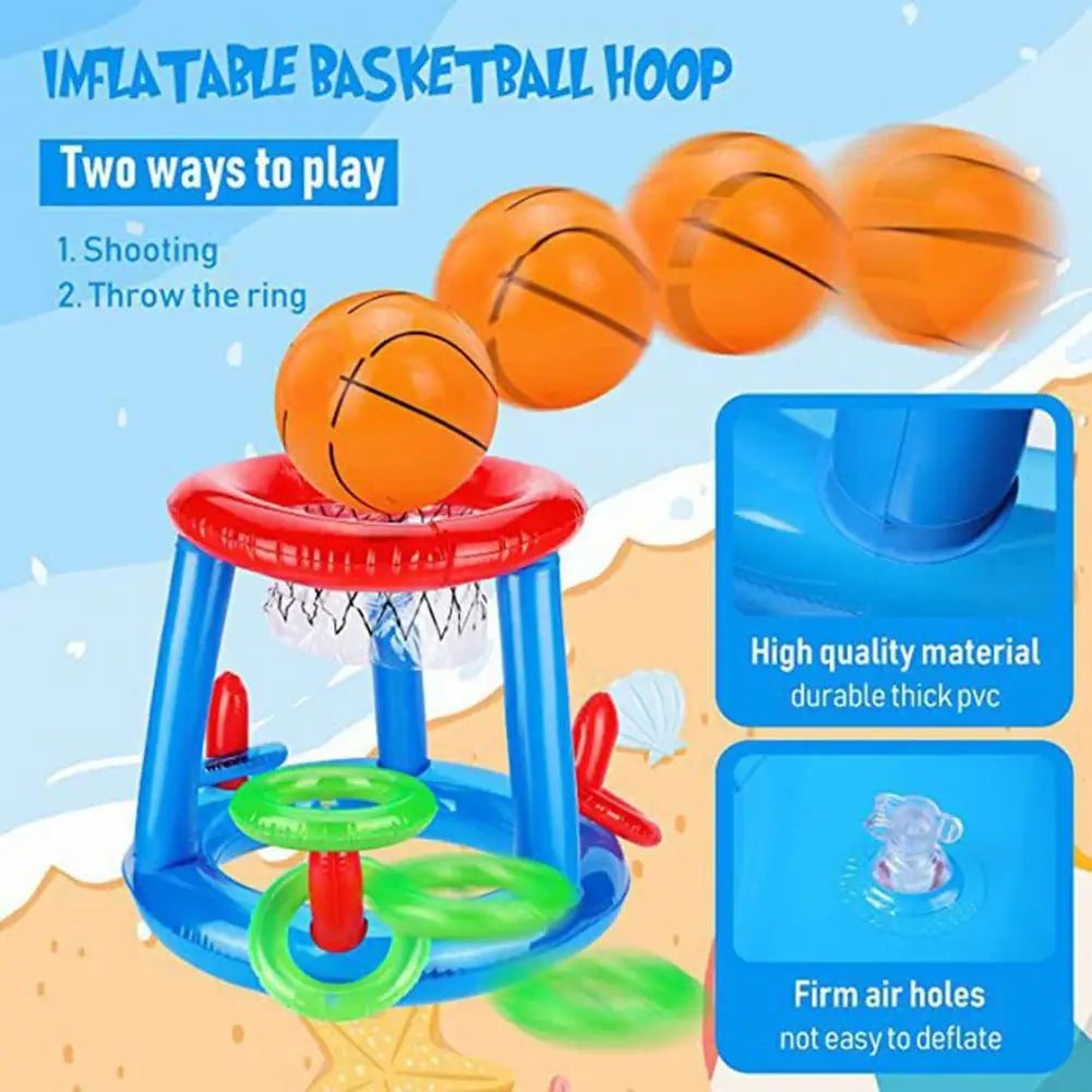 Inflatable Basketball Hoop Pool Floats Toy Set Floating Cross Ring Toss Toys for Kids Adults Swimming Pool Floating Toy Game Set