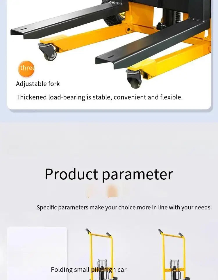 Folding mobile stacker manual forklift hydraulic transporter lifting platform truck loading and unloading household