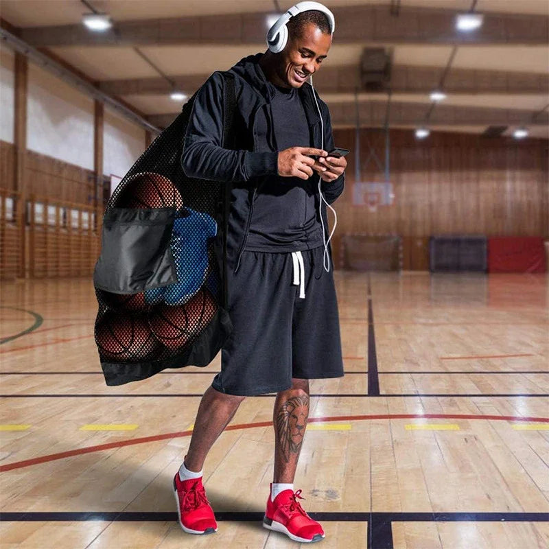 1PC Basketball Storage Bag With Zipper Pocket Volleyball Football Net Pack Gym Bags Mesh Soccer Ball Bag Extra Large Drawstring