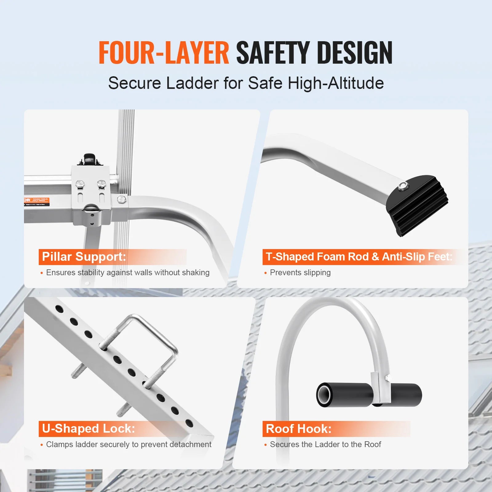 Ladder Stabilizer 2in1 Extension Wall Ladder Standoff Hook Roof Ridge Ladder Accessories Both Horizontally Vertically