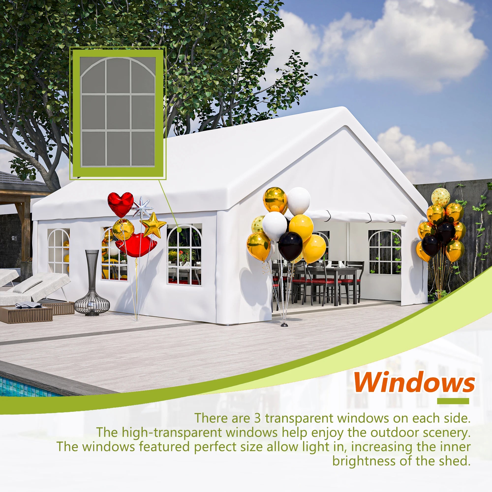 20x20FT Party Tent with 2 Storage Bags & Removable Sidewalls, Outdoor Canopy for Wedding, BBQ, Camping, Commercial Use