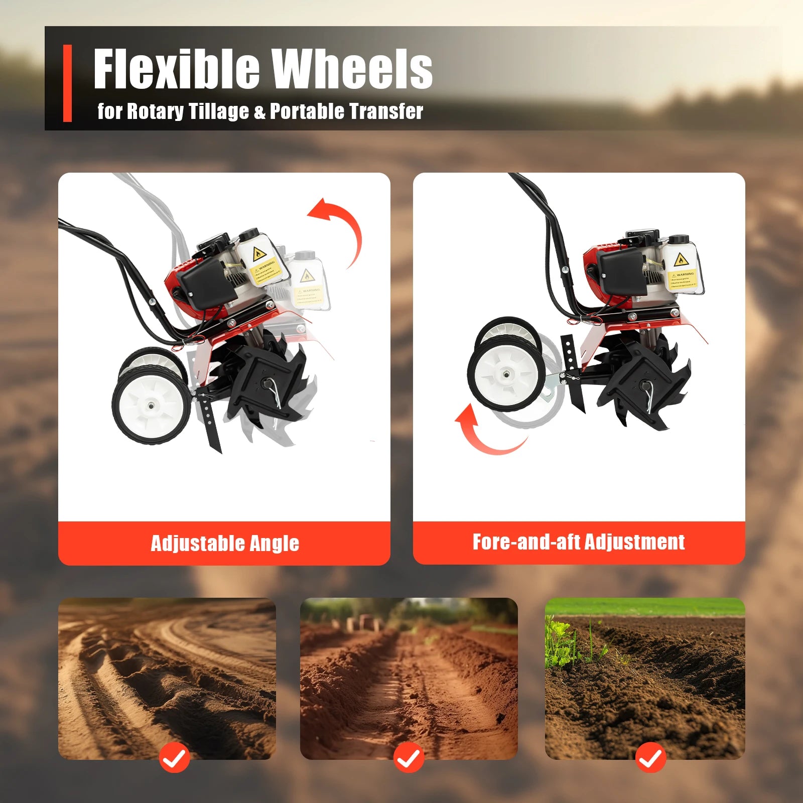 52CC 1700W Gasoline Garden Tiller Cordless 2-stroke Air-Cooled Cultivator Rotary for Trenching Loosening 12in/30cm Wide 12cm dp