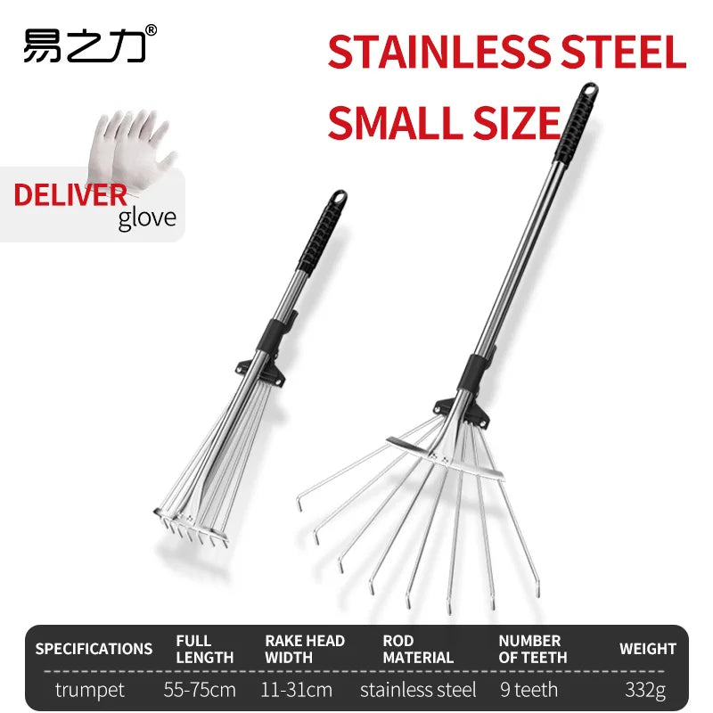 Garden Retractable Rake Stainless Steel Small Size Flower Potted Plant Outdoor Planting Home Garden Forest Tools Long Handle
