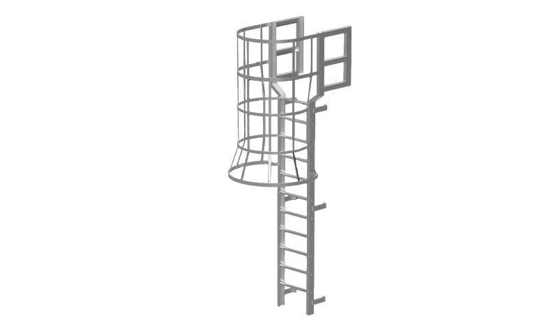 Heavy-duty domestic ladder vertical cage system with guardrail and anti-rust coating