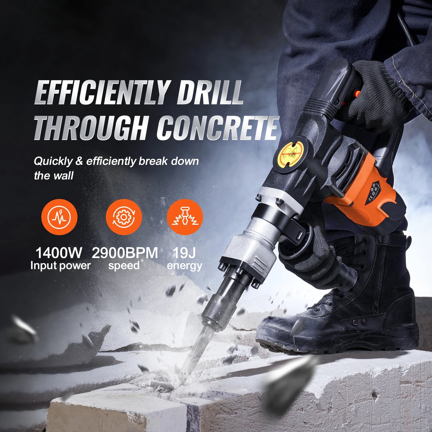 1400W Electric Demolition Jack Hammer 2900 BPM