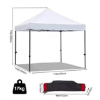3x3m Pop Up Canopy Tent, Instant Setup, Vented Roof, Waterproof, for Beach, Patio, Camping, with Bag, 8 Stakes & 4 Ropes