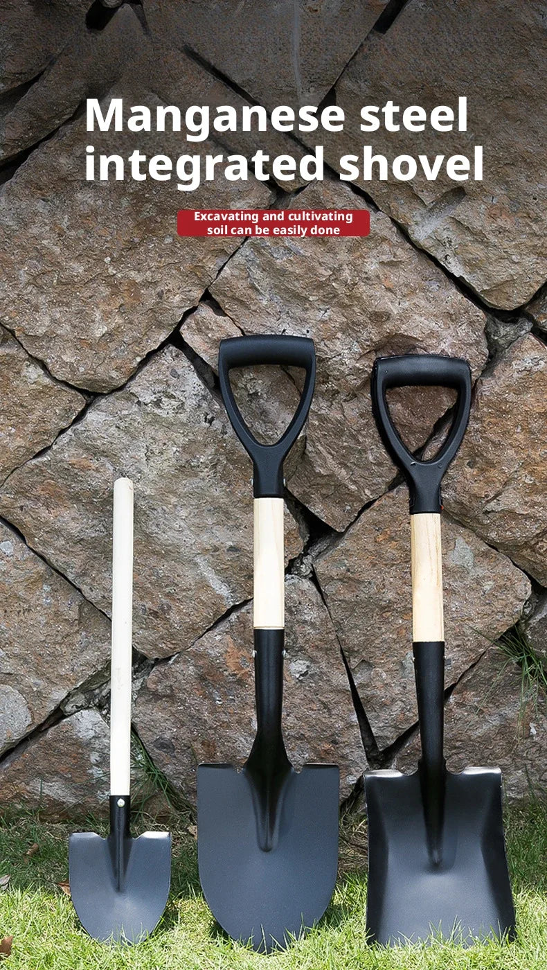 Manganese Steel Wooden Handle Shovel Spade Household Outdoor Gardening Farming Artifact Family Essential for Soil Loosening
