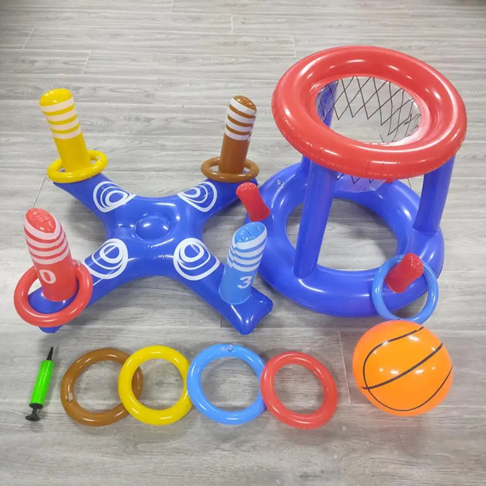 Inflatable Basketball Hoop Pool Floats Toy Set Floating Cross Ring Toss Toys for Kids Adults Swimming Pool Floating Toy Game Set