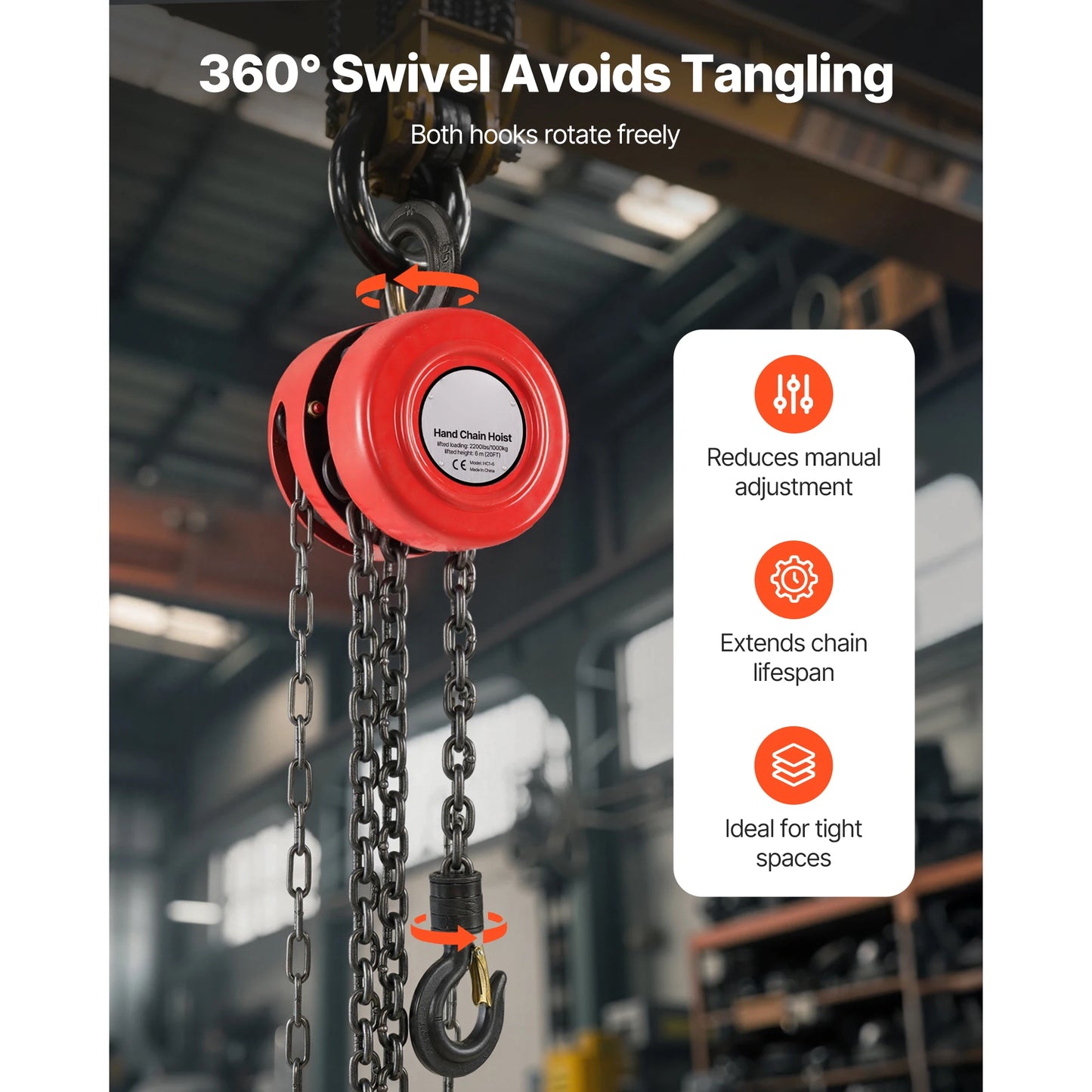 1T/2T Manual Chain Hoist with 8-20 ft Lift Height