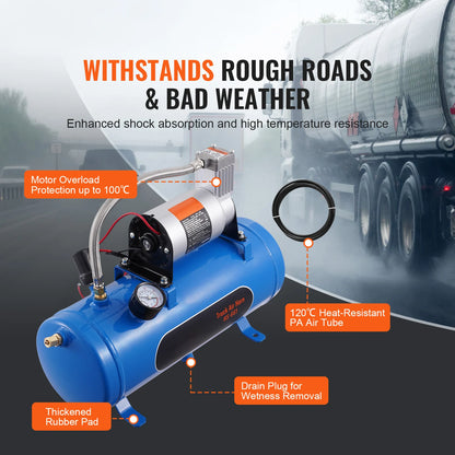 12V Train Horn Air Compressor with 3/6L Tank, 120 PSI