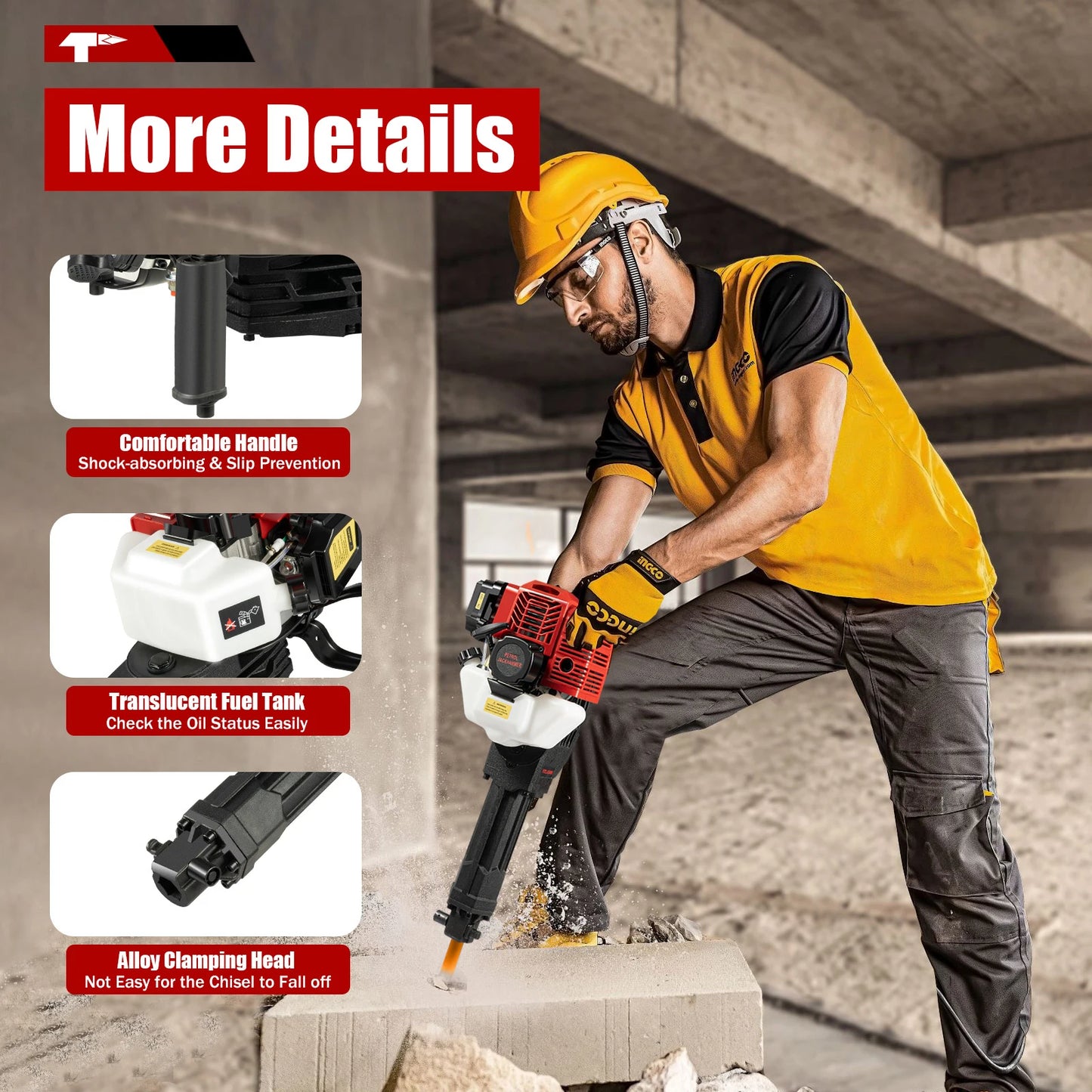 52CC Gasoline Jack Hammer - 1900W Concrete Breaker