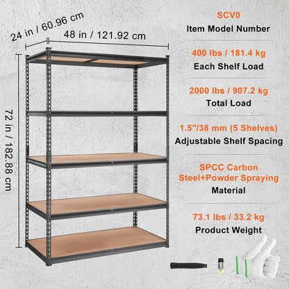 5-Tier Metal Storage Shelving Unit - Heavy Duty
