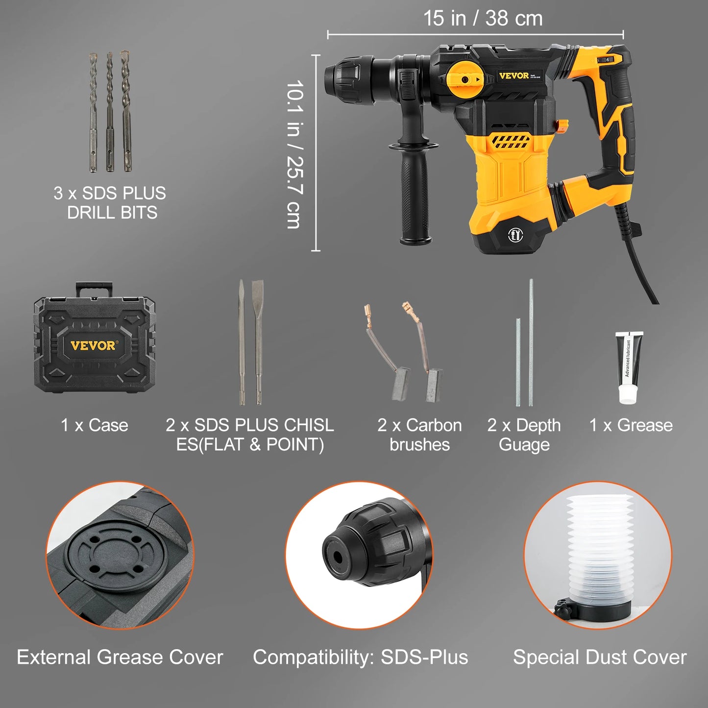 1500W Rotary Hammer Drill 32mm, 4 Modes - Corded