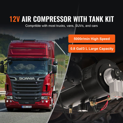 12V Train Horn Air Compressor with 3L Tank, 120 PSI