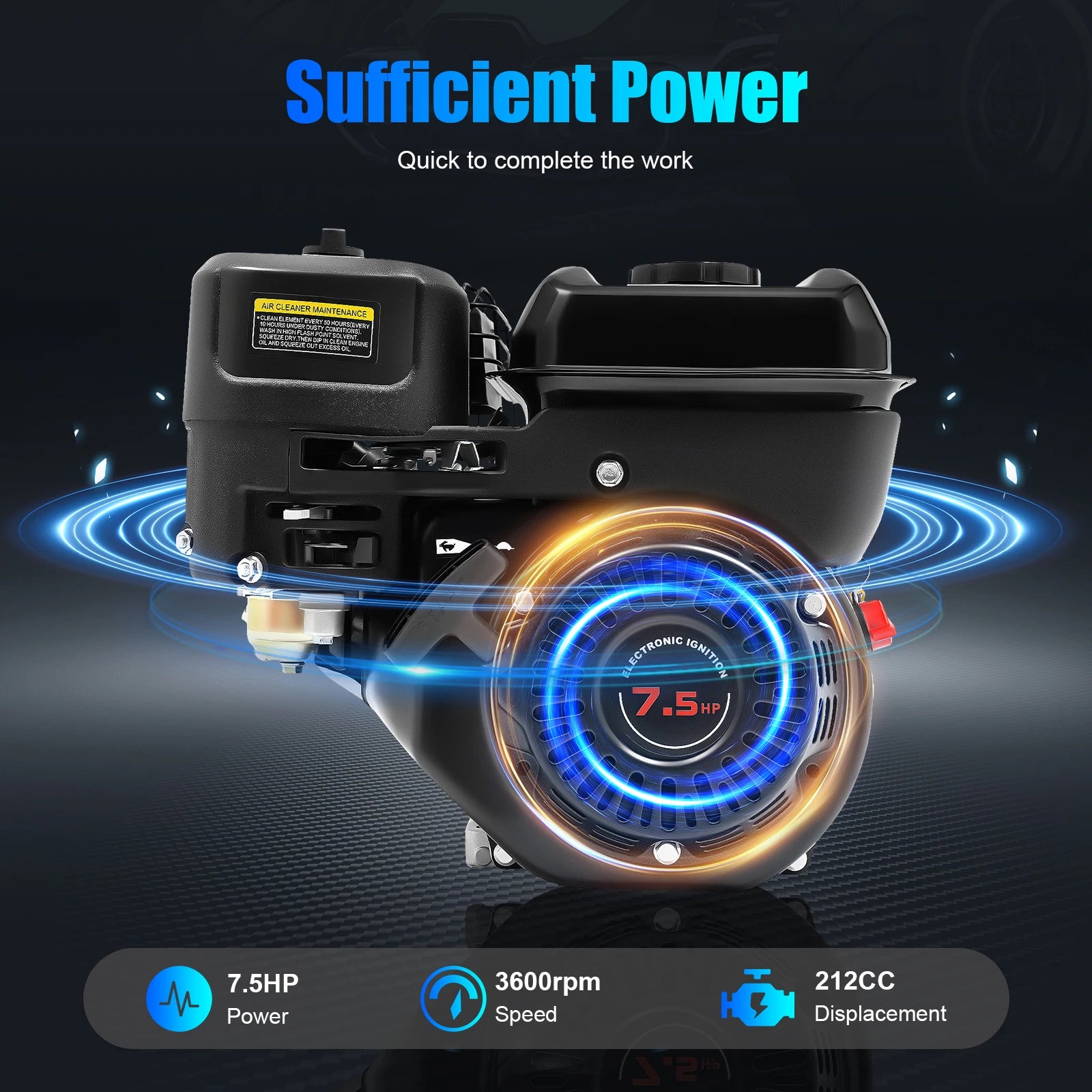 7.5hp 4-Stroke Gasoline Engine 212CC Standing Motor Single Cylinder 3600rpm Air Cooling Recoil Starting for Industrial/Kart