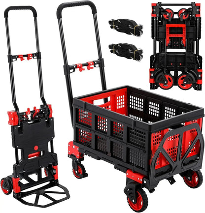 2-in-1 Folding Hand Truck with Basket, 330 lbs