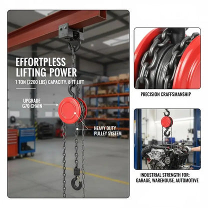 Manual Chain Block 2200 lbs, 8 ft Lift - G70 Chain