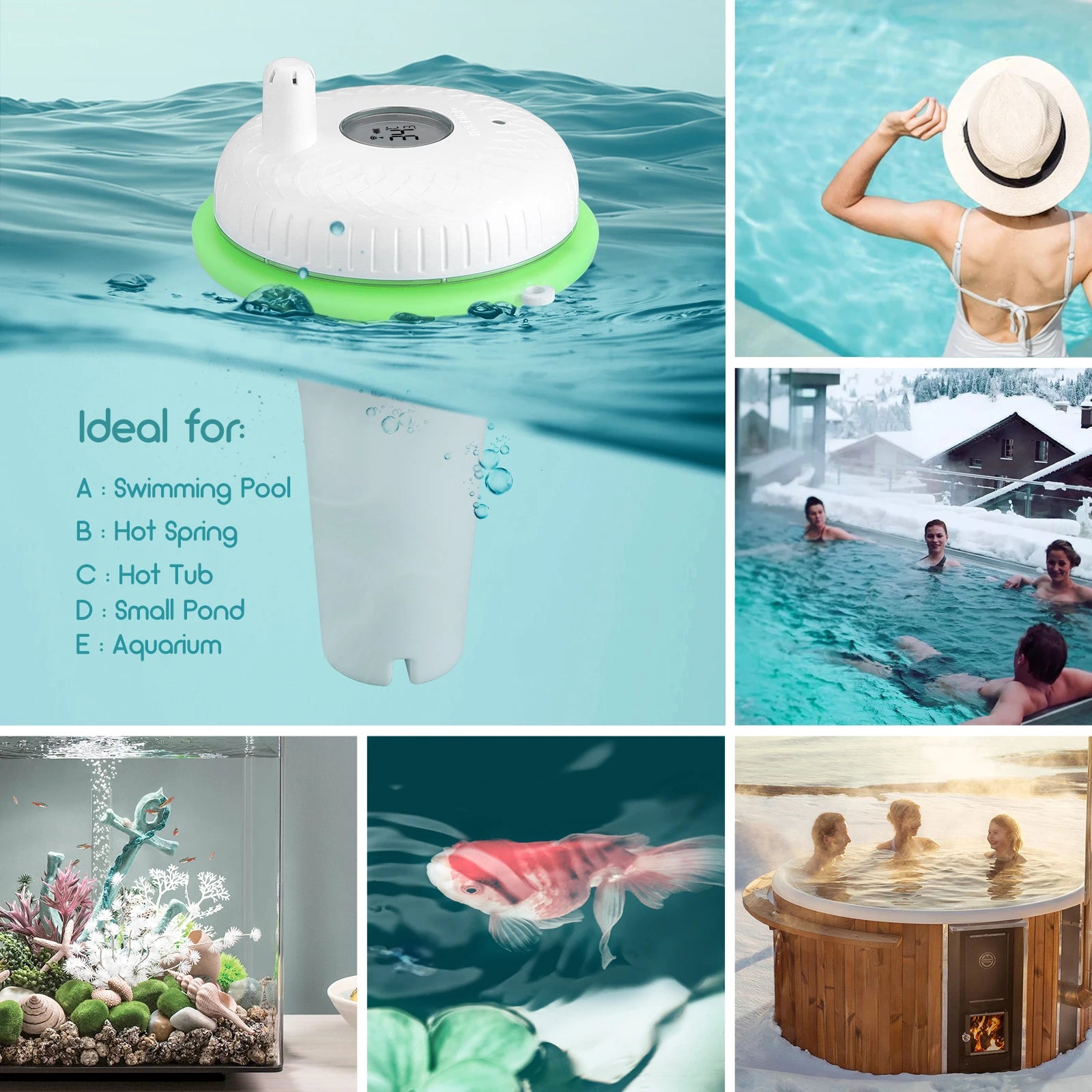 2nd-Gen Wireless Pool Thermometer with IBS-M2 Wifi Gateway Combo Waterproof Digital Floating Thermometer for Spa Pond