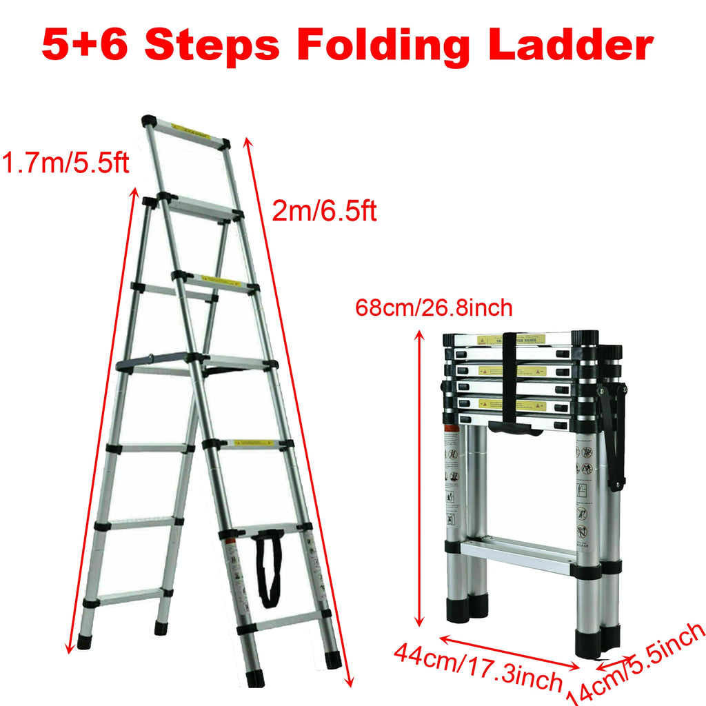 4/5/6 Step Folding Extension Ladder, Aluminum Portable Compact Safety Loft Ladders, 330 LBS Max Load, EN131