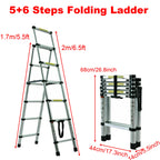 4/5/6 Step Folding Extension Ladder, Aluminum Portable Compact Safety Loft Ladders, 330 LBS Max Load, EN131