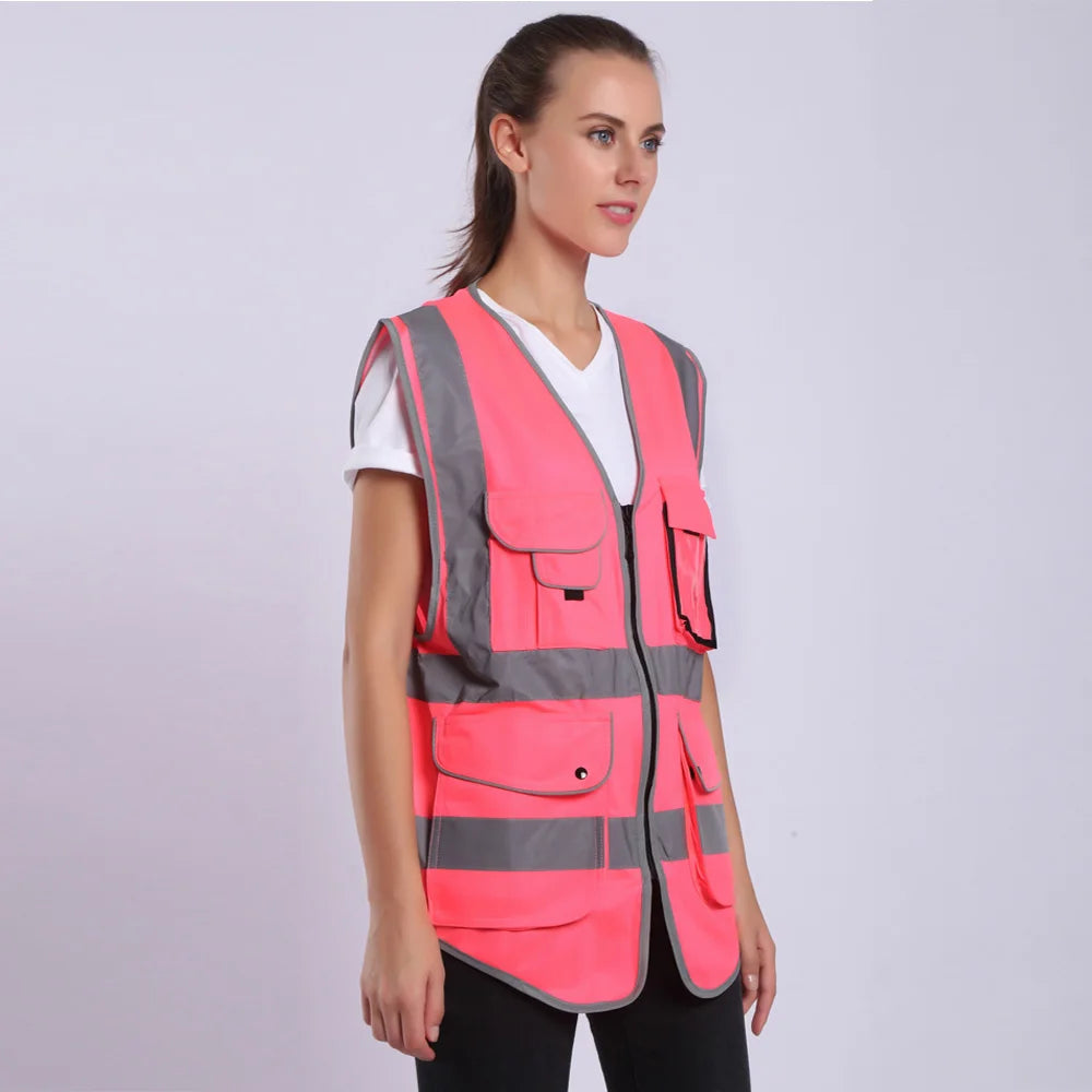 Pink Hi-Vis Work Vest for Women with Pockets & Zip