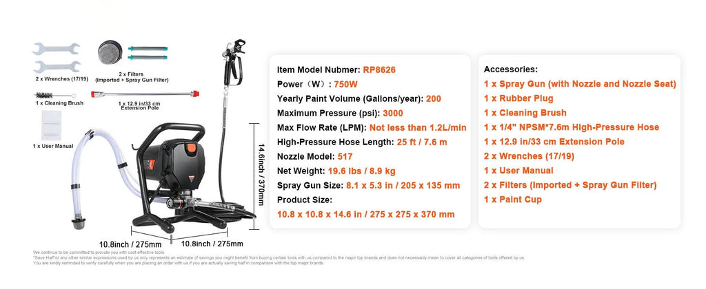 750W 950W Airless Paint Sprayer 3000PSI High Efficiency Electric Airless Sprayer Handheld Paint Sprayers Home Interior