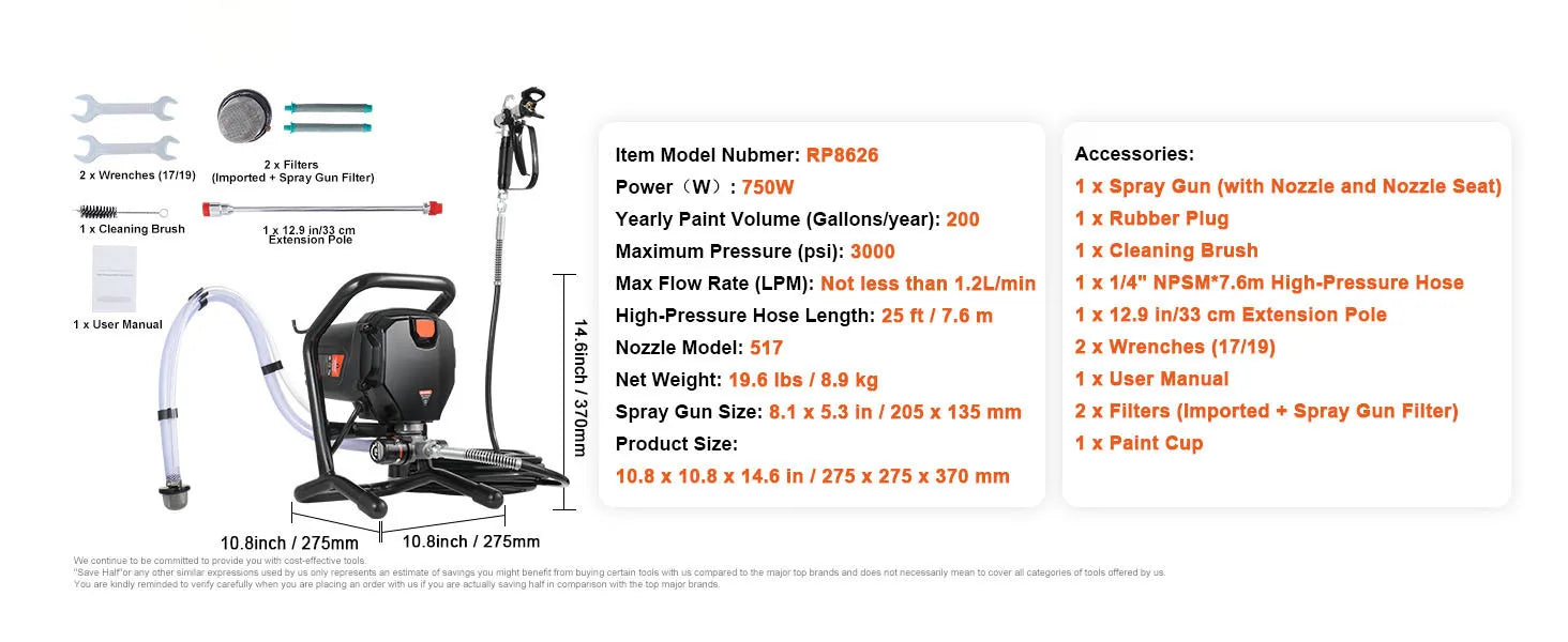 750W 950W Airless Paint Sprayer 3000PSI High Efficiency Electric Airless Sprayer Handheld Paint Sprayers Home Interior