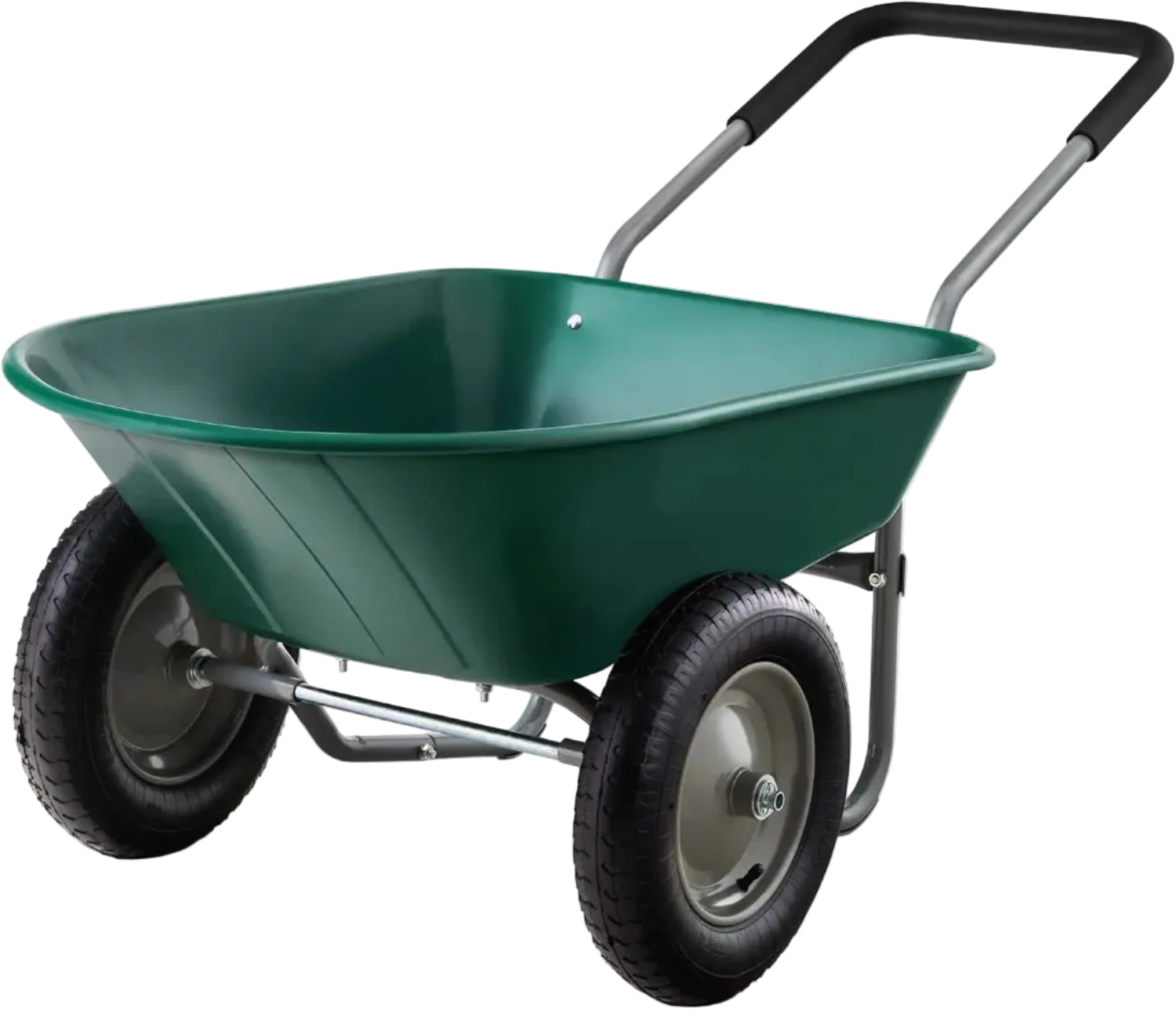 Dual-Wheel Home Utility Yard Wheelbarrow Garden Cart w/Built-in Stand for Lawn, Gardening, Construction - Greencustomizab
