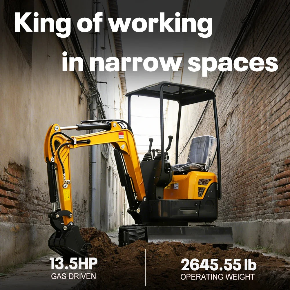 Mini Crawler Excavator 1.2 Ton EPA Engine Small Digger for Garden Farm Engineering Work, Multiple Auxiliary Tools Compatible.