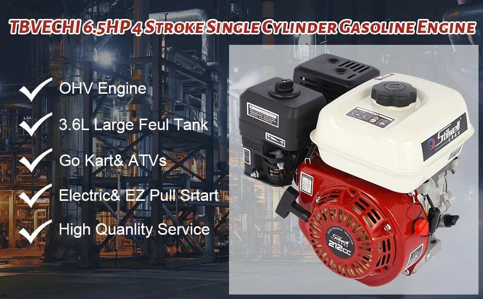 6.5HP 4-Stroke Gas Engine for Honda GX160 OHV  Pull Start  Air Cooling System 200cc