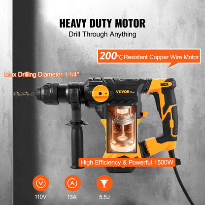1500W Rotary Hammer Drill 32mm, 4 Modes - Corded