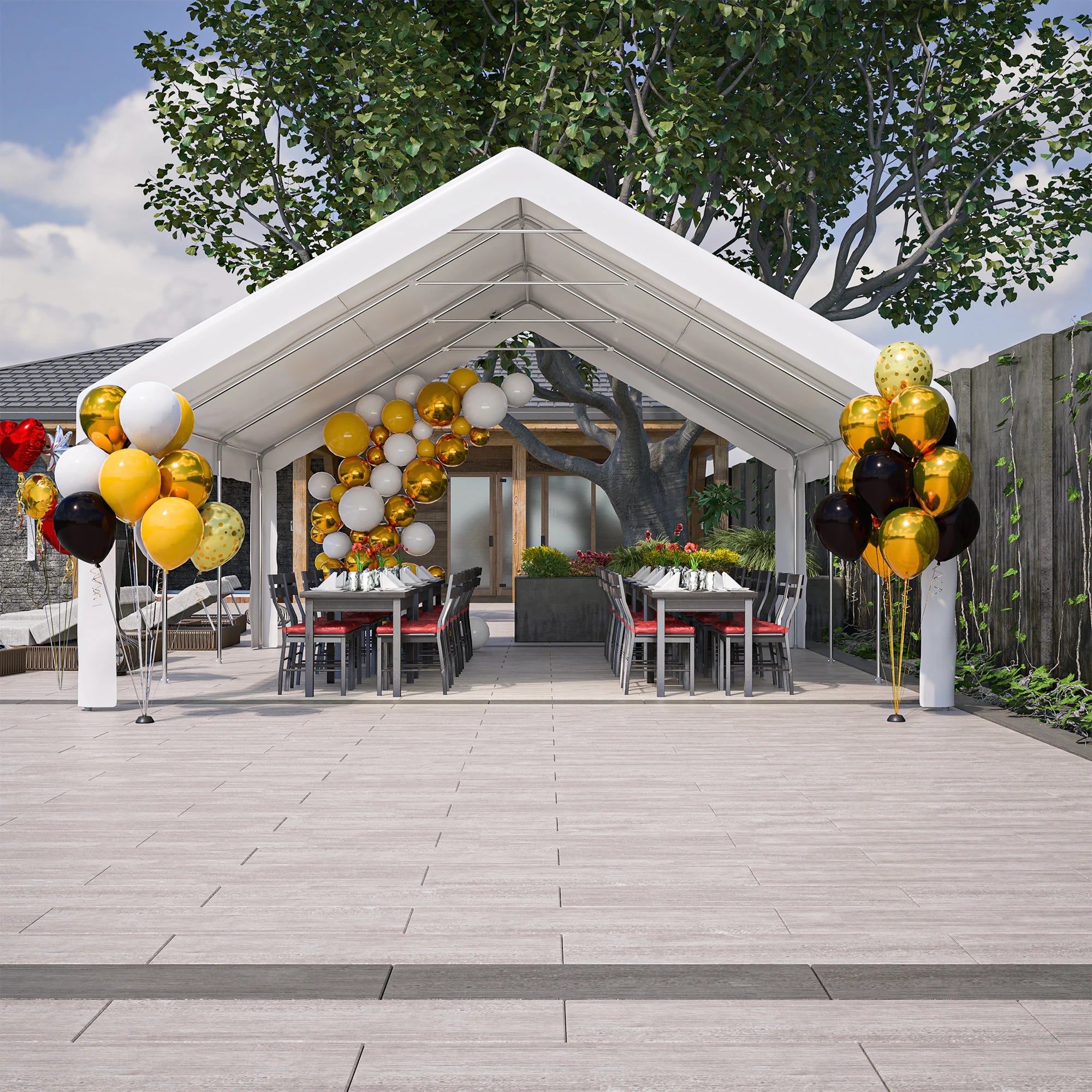 20x20FT Party Tent with 2 Storage Bags & Removable Sidewalls, Outdoor Canopy for Wedding, BBQ, Camping, Commercial Use
