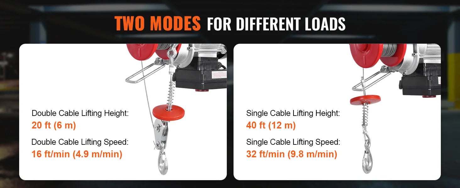 440lbs Wireless Electric Lifting Hoist with 40ft Single/20ft Double Slings Lifting Height Lift Hoist for Garage