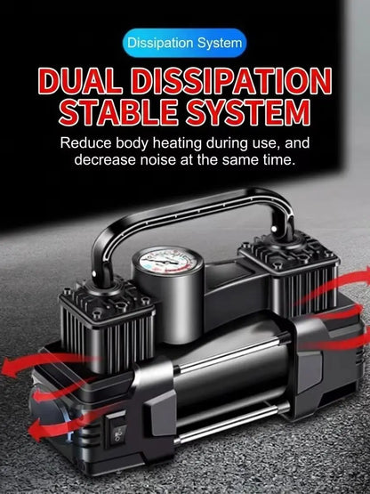Mini 12V Car Air Compressor 150 PSI Dual Cylinder