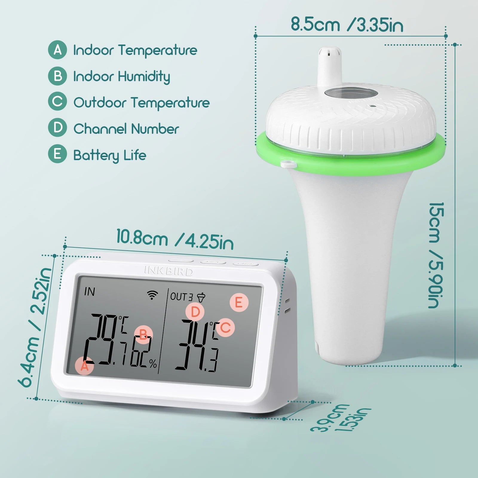 2nd-Gen Wireless Pool Thermometer with IBS-M2 Wifi Gateway Combo Waterproof Digital Floating Thermometer for Spa Pond