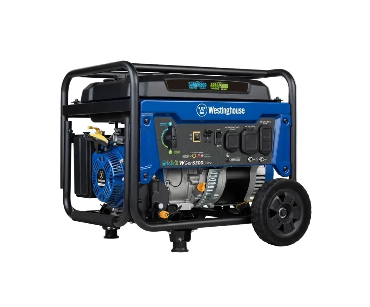 6500W Dual Fuel Portable Generator with CO Sensor, 30A RV & Transfer Switch Outlets, 14.5H Runtime