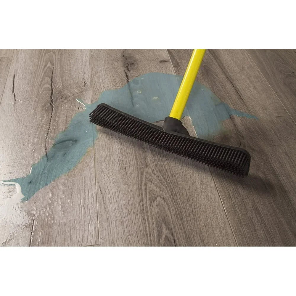 Rubber Broom Pet Hair Remover with Squeegee Natural Bristles Carpets Rugs and Hardwood Floors Cleaning