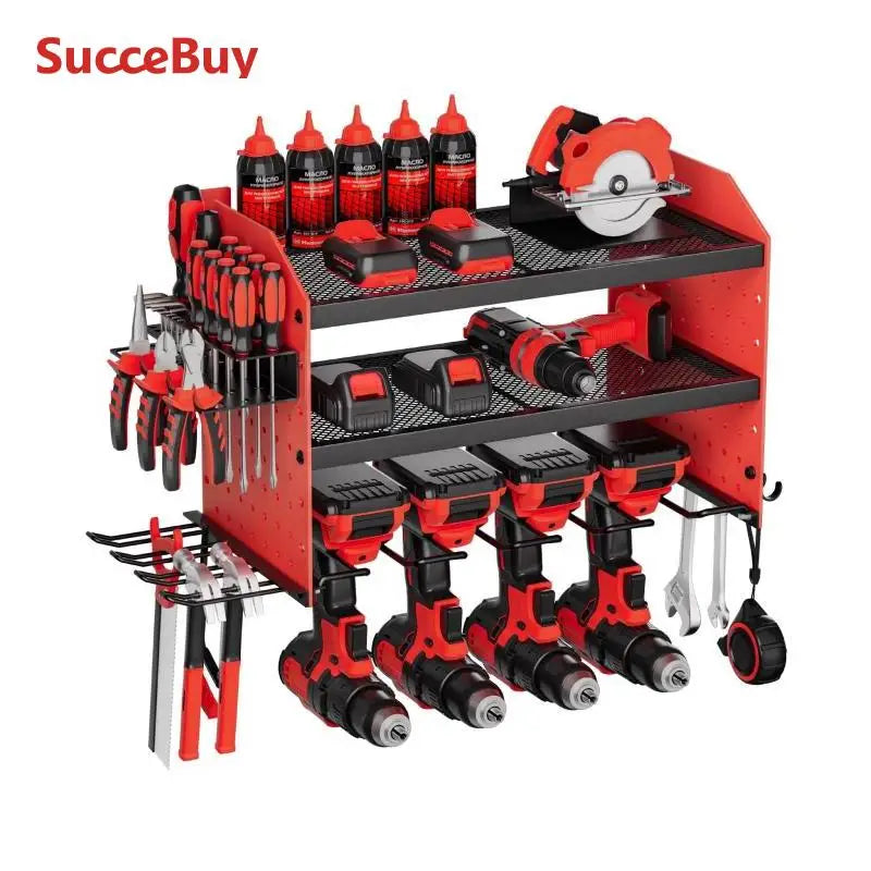 3-Layer Power Tool Wall Mount Storage Rack - Pegboard