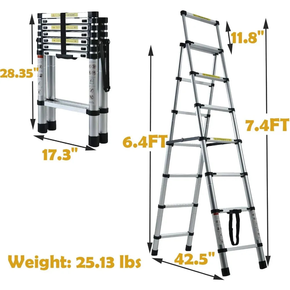 Aluminum A-Frame Extension Ladder 6+7 ft, Folding