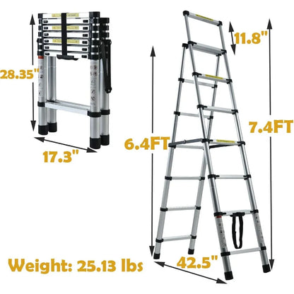 Aluminum A-Frame Extension Ladder 6+7 ft, Folding
