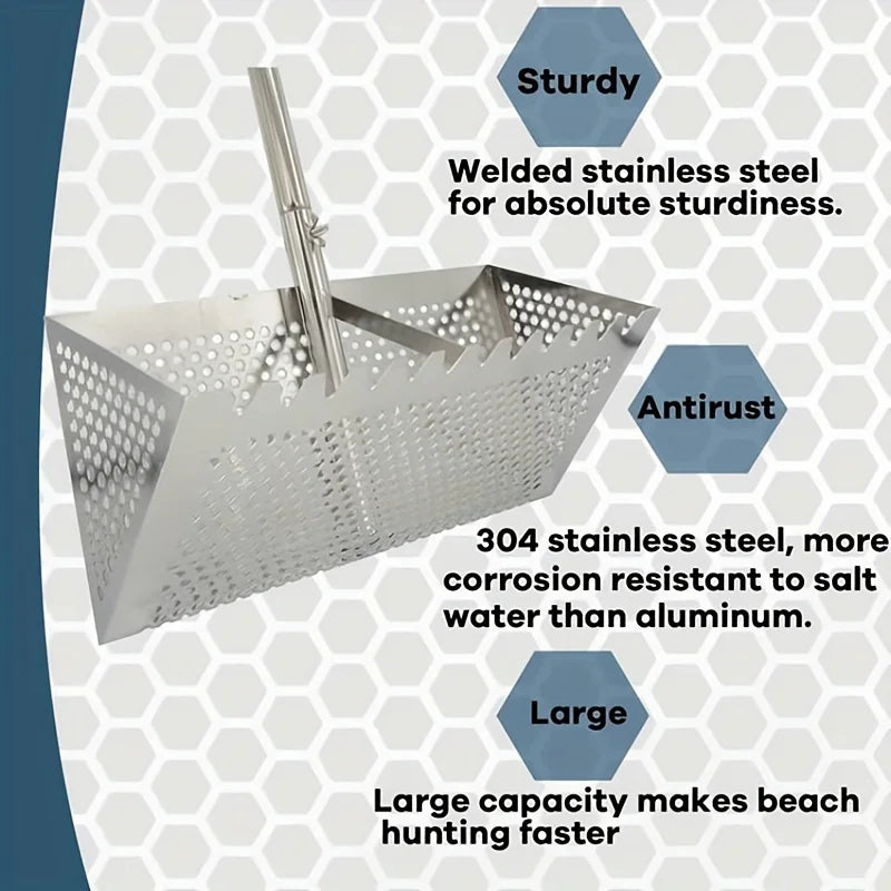 Stainless Steel Sand Sieve Foldable Beach Shark Tooth Sieve Field Supplies Beach Spade Digging Anti Corrosion Metal Shovel Tools
